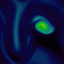 Colorful density moving through the interactive gooey fluid simulation.